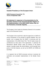 Statement by the Swedish Presidency of the Council of the European Union in response to the presentation by the Secretary General of the Annual Evaluation Report on the Implementation of the 2004 OSCE Action Plan for the Promotion of Gender Equality