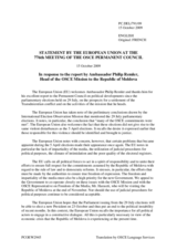 Statement by the Swedish Presidency of the Council of the European Union in response to the report by the Head of OSCE Mission to Moldova, Ambassador Philip Remler