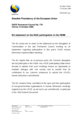 Statement by the Swedish Presidency of the Council of the European Union on the NGO participation in the OSCE Human Dimension Implementation Meetings