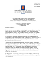 Statement by the Delegation of Norway in response to the presentation by the OSCE Secretary General of the 2010 Unified Budget Proposal