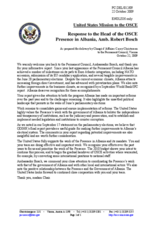 Statement by the Delegation of the United States in response to the report by the Head of the OSCE Presence in Albania, Ambassador Robert Bosch