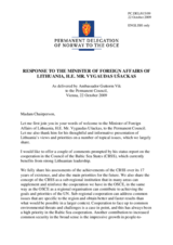 Statement by the Delegation of Norway in response to the address by the Minister of Foreign Affairs of Lithuania, Vygaudas Usackas