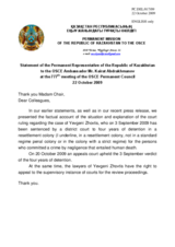 Statement by the Delegation of Kazakhstan on the appeals trial of a human rights defender in Kazakhstan
