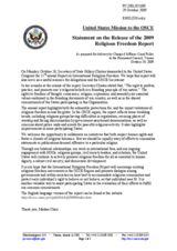 Statement by the Delegation of the United States on the release of the 2009 Religious Freedom Report