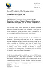 Statement by the Swedish Presidency of the Council of the European Union in response to the address by the Minister of Foreign Affairs and European Integration of the Republic of Croatia, Gordan Jandrokovic