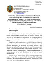 Statement by the Delegation of Kazakhstan in response to the address by the Alternate Minister for Foreign Affairs of Greece and Special Envoy of the Chairman-in-Office, Dimitris P. Droutsas