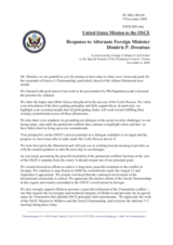 Statement by the Delegation of the United States in response to the address by the Alternate Minister for Foreign Affairs of Greece and Special Envoy of the Chairman-in-Office, Dimitris P. Droutsas