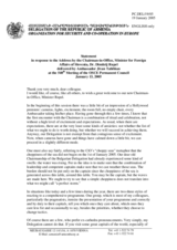 Statement by the Delegation of the Republic of Armenia in response to the Chairman-in-Office of the OSCE, H.E. Dimitrij Rupel