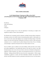 Welcoming remarks by OSCE Chairman-in-Office Dimitrij Rupel at the reception to mark the inauguration of the Slovenian Chairmanship