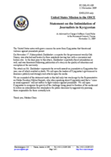 Statement by the Delegation of the United States on the intimidation of journalists in Kyrgyzstan