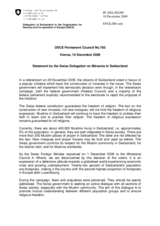 Statement by the Delegation of Switzerland on the vote prohibiting the construction of minarets in Switzerland