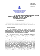 Statement by the Delegation of the Holy See in response to the report by the Special Representative and Coordinator for Combating Trafficking in Human Beings Eva Biaudet