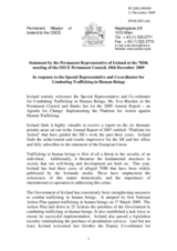 Statement by the Delegation of Iceland in response to the report by the Special Representative and Coordinator for Combating Trafficking in Human Beings Eva Biaudet
