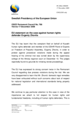 Statement by the Swedish Presidency of the Council of the European Union on the denial of judicial review in the Zhovtis Case