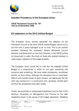 Statement by the Swedish Presidency of the Council of the European Union on the 2010 Unified Budget