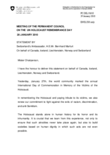 Statement by the Delegation of Switzerland, also on behalf of Canada, Iceland, Liechtenstein and Norway, on the International Day of Commemoration in Memory of the Victims of the Holocaust