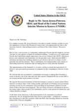 Reply by the Delegation of the United States of America to the Special Representative of the United Nations Secretary-General for Kosovo, Mr. Soren Jessen-Petersen