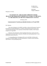 Statement by the Delegation of Austria on the presidential elections in Austria, to be held on 25 April 2010