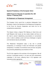 Statement by the Spanish Presidency of the Council of the European Union in response to the the presentation on the Wassenaar Arrangement by the Head of the Secretariat of the Wassenaar Arrangement, Ambassador Sune Danielsson