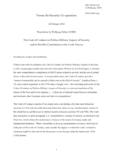 Presentation by the Acting Head of the Centre for OSCE Research, Wolfgang Zellner on the Code of Conduct on politico-military aspects of security and its possible contribution to the Corfu Process