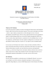 Statement by the Delegation of Norway in response to the report by the OSCE Representative on Freedom of the Media, Miklos Haraszti