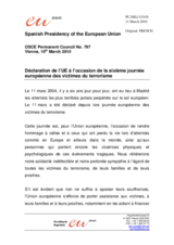Statement by the Spanish Presidency of the Council of the European Union on the occasion of the Sixth European Day on Remembrance of the Victims of Terrorism (fr)