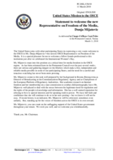 Statement by the Delegation of the United States on the appointment of the new Representative on Freedom of the Media, Dunja Mijatovic