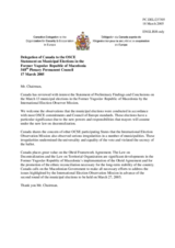 Statement by the Delegation of Canada on the municipal elections in the Former Yugoslav Republic of Macedonia held on 13 March 2005