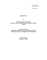 Keynote speech by Jean Augustine, Secretary of State for Multiculturalism and Status of Women, Canada