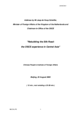 Rebuilding the Silk Road:  the OSCE experience in Central Asia