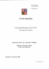 Statement of H.E. Mr. Alexandr Vondra, Minister of Foreign Affairs of the Czech Republic