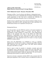 Address of H.E. Mark Sofer Deputy Director-General of Israel's Foreign Ministry