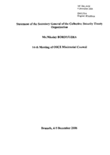 Statement of the Secretary General of the Collective Security Treaty Organization, Mr.Nikolay Bordyuzha