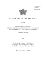 Statement by H. E. Msgr. Brian FARRELL, Secretary of the Pontifical Council for the Promotion of Christian Unity