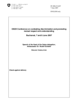 Speech of the Head of the Swiss delegation, Ambassador Dr. Rudolf Schaller