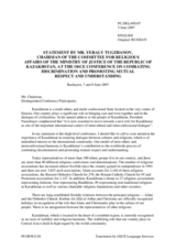 Statement by Mr. Yeraly Tugzhanov, Chairman of the Committee For Religious Affairs of the Ministry of Justice of the Republic of Kazakhstan