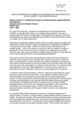 Statement by Nuzhat Jafri, Canadian Council of Muslim Women (CCMW)