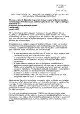 Statement by Nuzhat Jafri, Canadian Council of Muslim Women (CCMW)