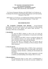 Recommendations by Aromanian Community of Romania