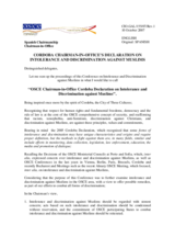 Cordoba Chairman-in-Office's Declaration on Intolerance and Discrimination against Mulims