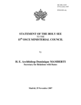 Statement by Archbishop Dominique Mamberti, Holy See Secretary for Relations with States
