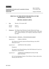 Journal of the First Day of the 15th Ministerial Council (includes the proceedings of the first two sessions and the adopted agenda)