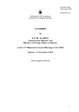 Statement by H.E. Mr. Ilir META, Deputy Prime Minister and Minister of Foreign Affairs, Albania