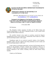 Statement by the Delegation of Kazakhstan in response to the report by the Co-chairmen of the Minsk Group and the Personal Representative of the Chairman in Office on the conflict dealt with by the OSCE Minsk Conference