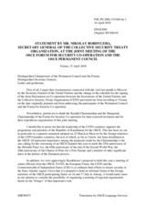 Address by the Secretary General of the Collective Security Treaty Organization (CSTO), Nikolay Bordyuzha