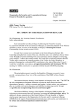 Opening statement by the Hungarian Chairmanship of the Forum for Security Co-operation - Presentation by the State Secretary for Defence Policy of the Ministry of Defence of the Republic of Hungary, Jozsef Bali