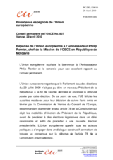 Statement by the Spanish Presidency of the Council of the European Union in response to the report by the Head of the OSCE Mission to Moldova, Ambassador Philip Remler