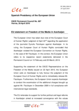 Statement by the Spanish Presidency of the Council of the European Union on media situation in Azerbaijan