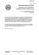 Statement by the Delegation of the United States on Permanent Council Decision No. 939 on spending authority for the OSCE Centre in Bishkek