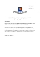 Statement by the Delegation of Norway on Permanent Council Decision No. 939 on spending authority for the OSCE Centre in Bishkek